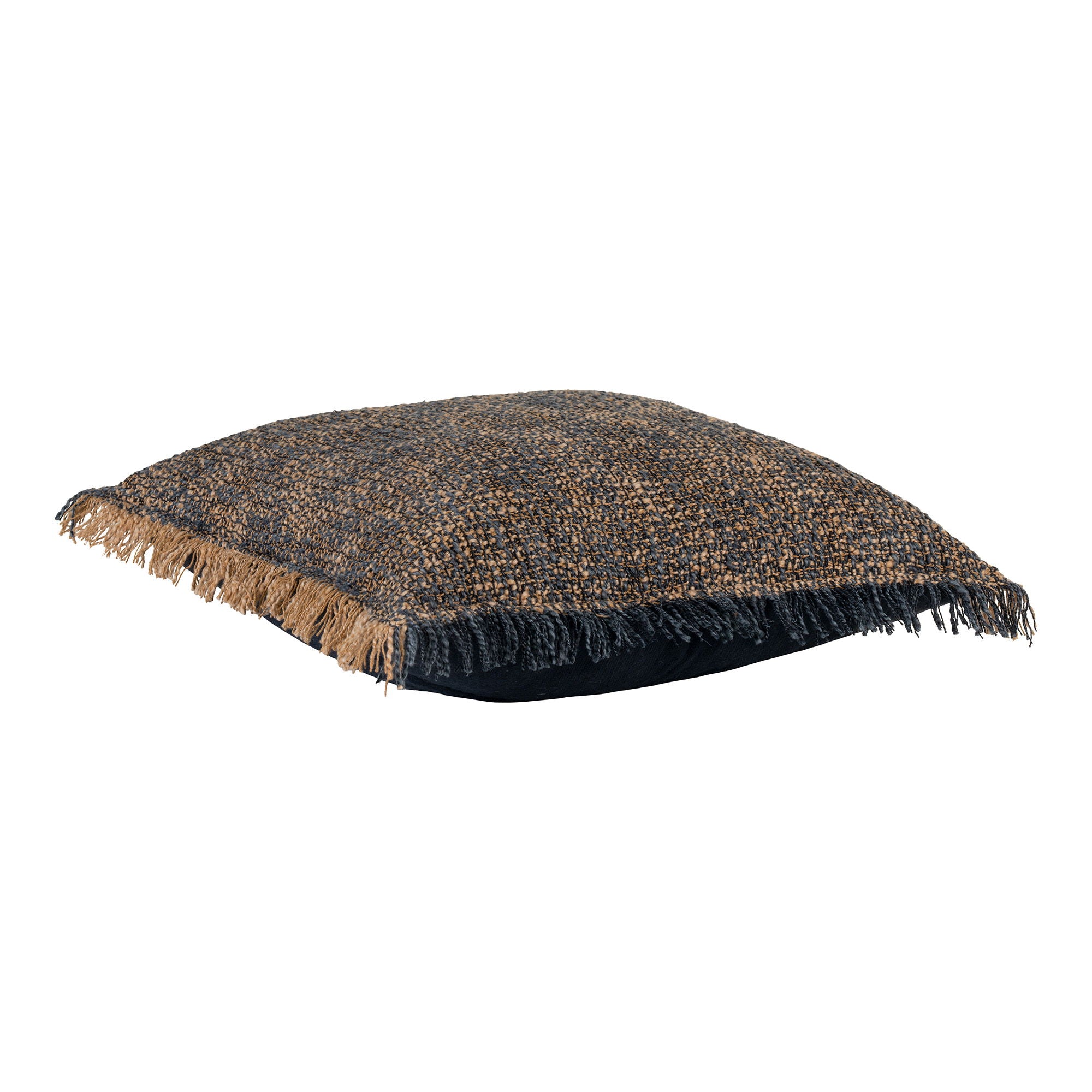 Ely Kissen – 45×45 cm, blau/gelb, mit Fransen, strukturierter Stoff